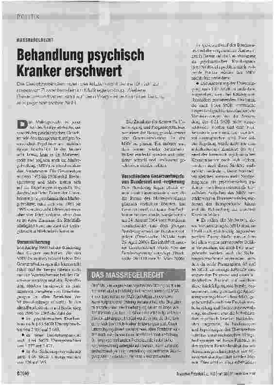 Vorschauseite 1: MASSREGELRECHT - Behandlung psychisch Kranker erschwert