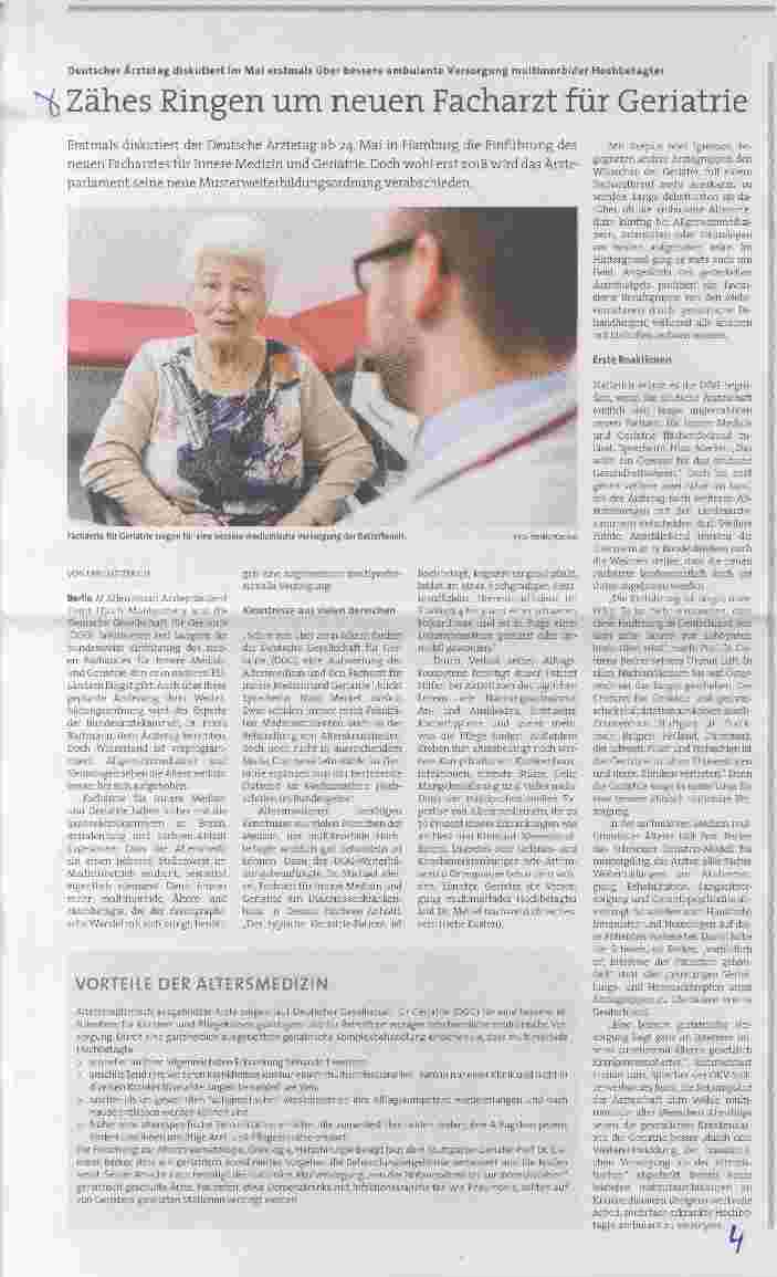 Vorschauseite 1: Zähes Ringen um neuen Facharzt für Geriatrie