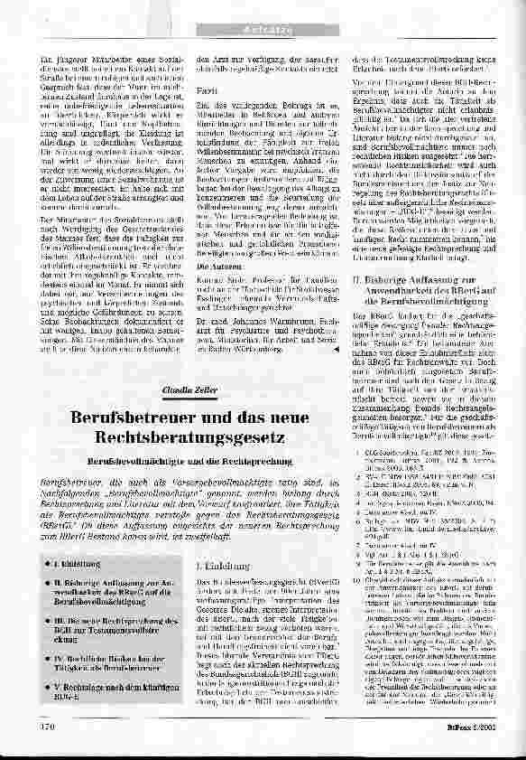 Vorschauseite 1: Berufsbetreuer und das neue Rechtsberatungsgesetz - Berufsbevollmächtigte und die Rechtsprechung