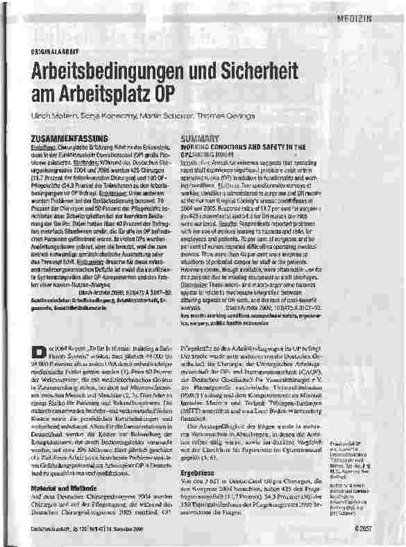 Vorschauseite 1: Arbeitsbedingungen und Sicherheit am Arbeitsplatz OP