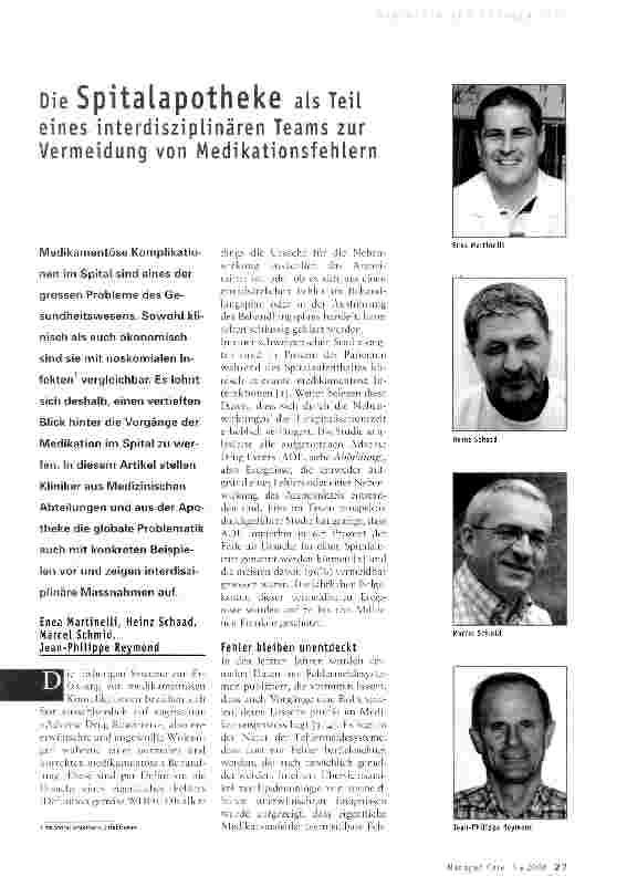 Vorschauseite 1: Die Spitalapotheke als Teil eines interdisziplinären Teams zur Vermeidung von Medikationsfehlern
