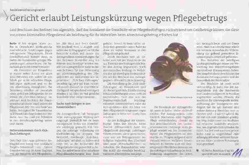 Vorschauseite 1: Gericht erlaubt Leistungskürzung wegen Pflegebetrugs