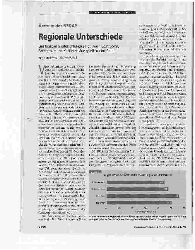 Vorschauseite 1: Ärzte in der NSDAPRegionale UnterschiedeDas Beispiel Niederschlesien zeigt: Auch Geschlecht, Fachgebiet und Karrierepläne spielten eine Rolle.