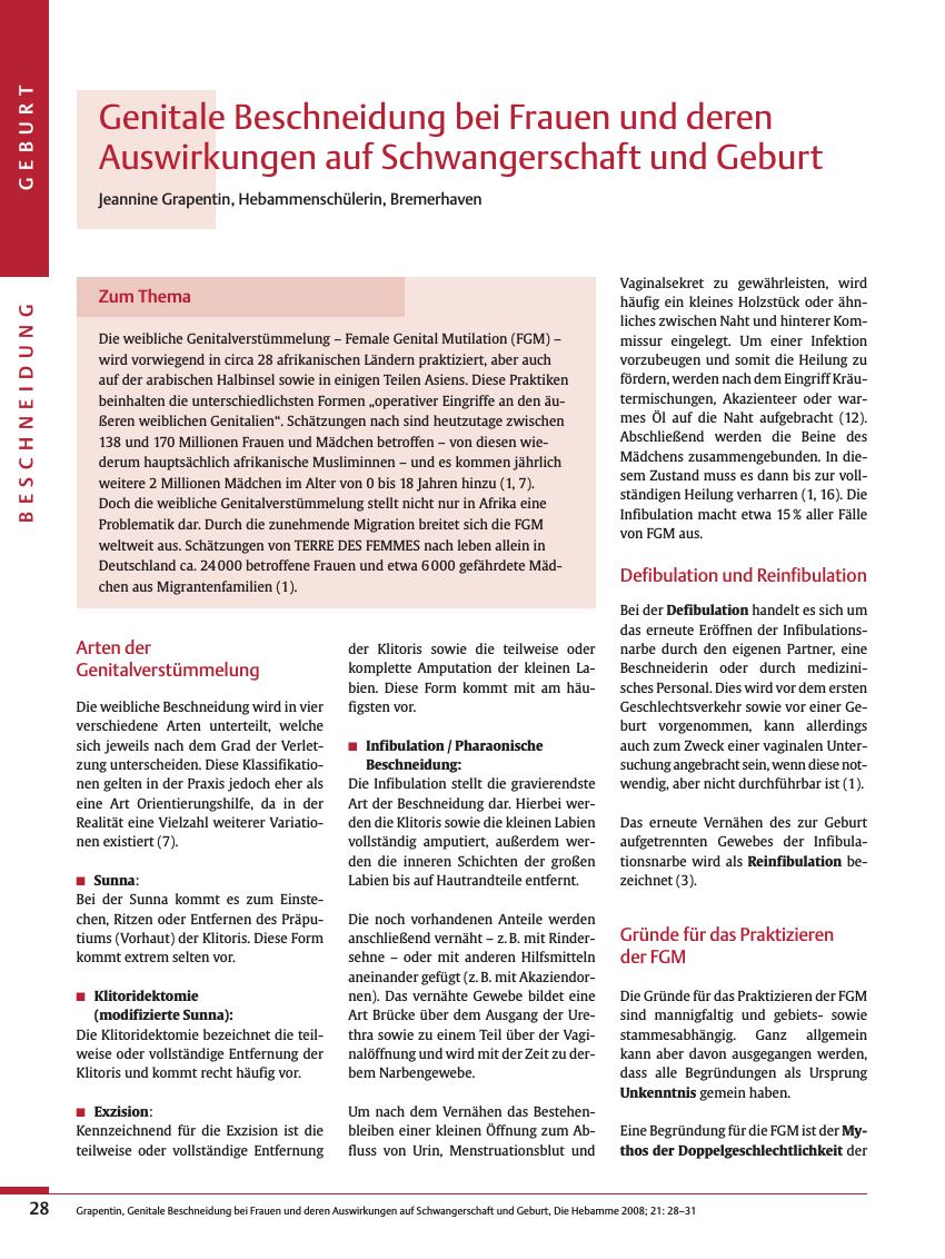 Vorschauseite 1: Genitale Beschneidung bei Frauen und deren Auswirkungen auf Schwangerschaft und Geburt