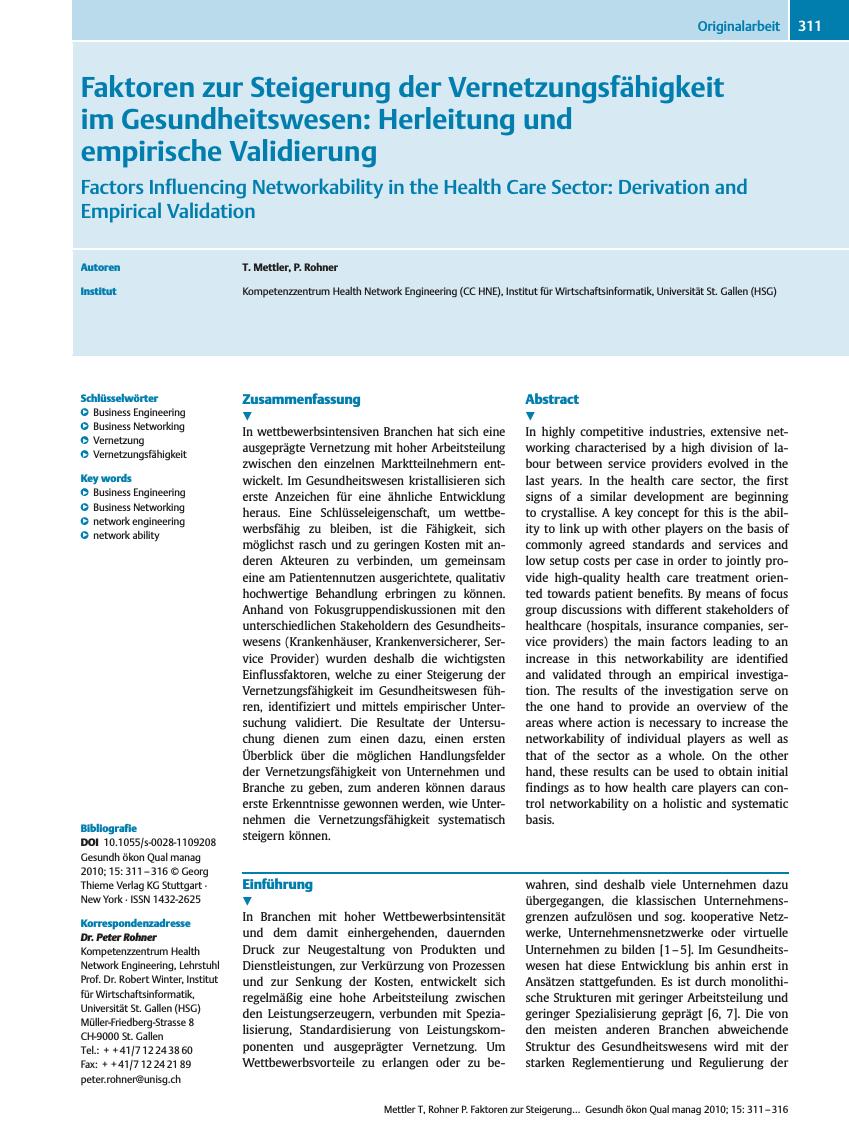 Vorschauseite 1: Faktoren zur Steigerung der Vernetzungsfähigkeit im Gesundheitswesen: Herleitung und empirische Validierung