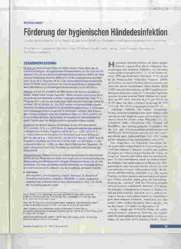 Vorschauseite 1: Förderung der hygienischen Händedesinfektion