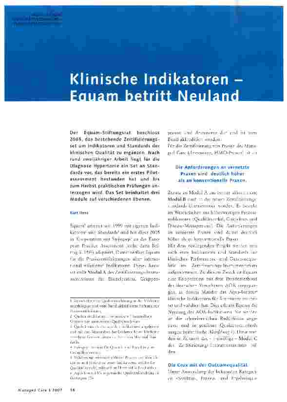 Vorschauseite 1: Klinische Indikatoren- Equam betrifft Neuseeland