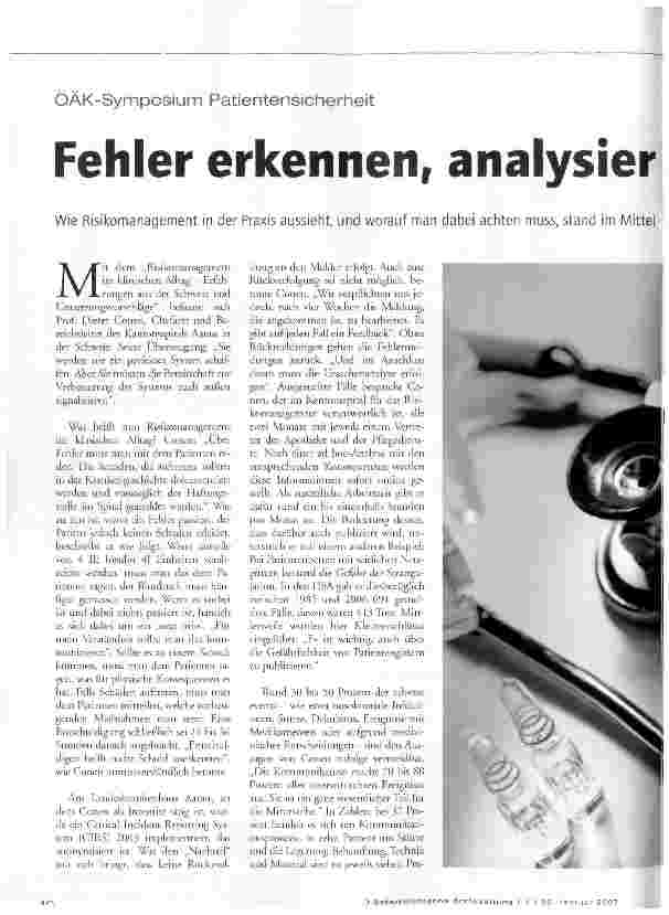 Vorschauseite 1: ÖÄK-Symposium Patientensicherheit - Fehler erkennen, analysieren und verhindern