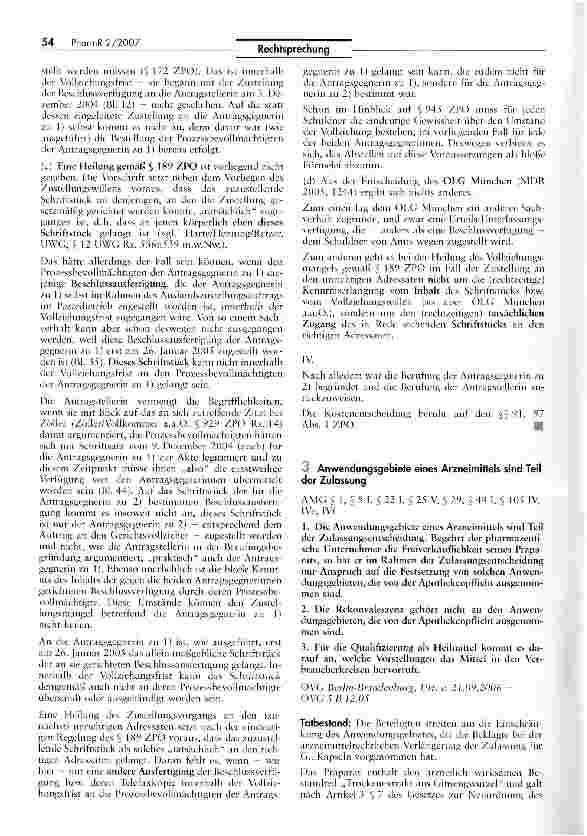 Vorschauseite 1: Anwendungsgebiete eines Arzneimittels sind Teil der Zulassung - AMG § 1, § 8 I, §221, $ 25 V, § 29, § 44 I, § 105 IV, IVe, IVf