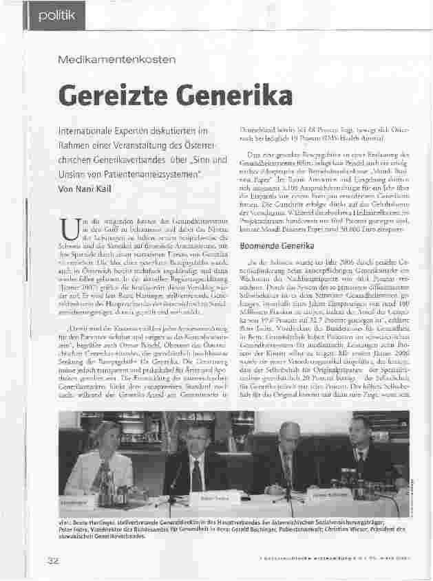 Vorschauseite 1: Medikamentenkosten - Gereizte Generika