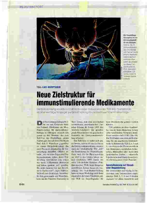 Vorschauseite 1: TOLL-UKE-REZEPTOREN - Neue Zielstruktur für immunstimulierende Medikamente