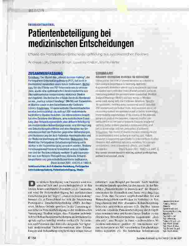 Vorschauseite 1: Patientenbeteiligung bei medizinischen Entscheidungen