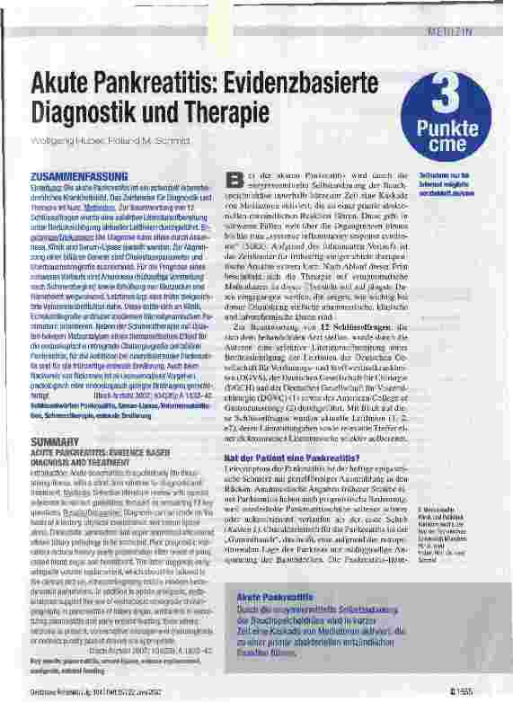 Vorschauseite 1: Akute Pankreatitis: Evidenzbasierte Diagnostik und Therapie
