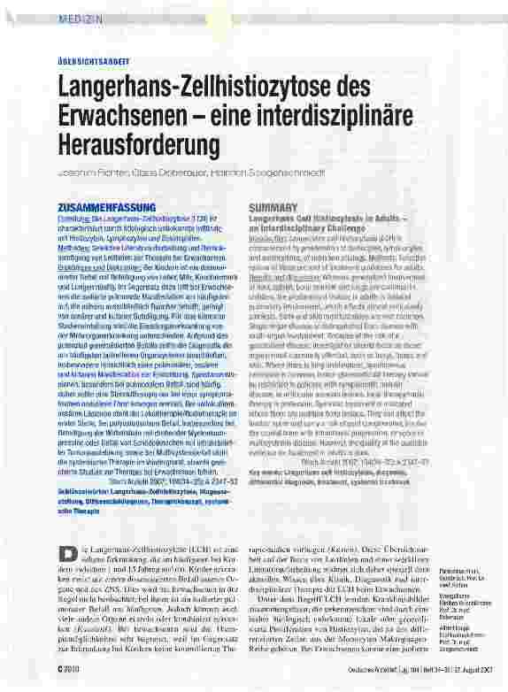 Vorschauseite 1: Langerhans-Zellhistiozytose des Erwachsenen - eine interdisziplinäre Herausforderung