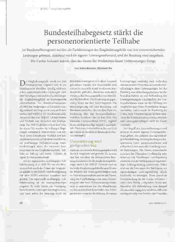 Vorschauseite 1: Bundesteilhabegesetz stärkt die personenorientierte Teilhabe