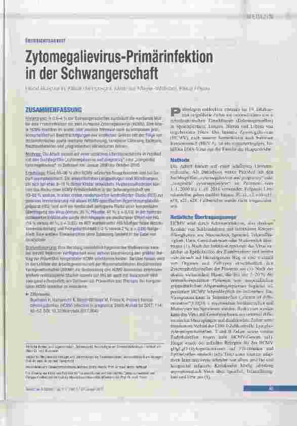 Vorschauseite 1: Zytomegalievirus-Primärinfektion in der Schwangerschaft