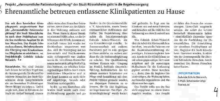 Vorschauseite 1: Ehrenamtliche betreuen entlassene Klinikpatienten zu Hause