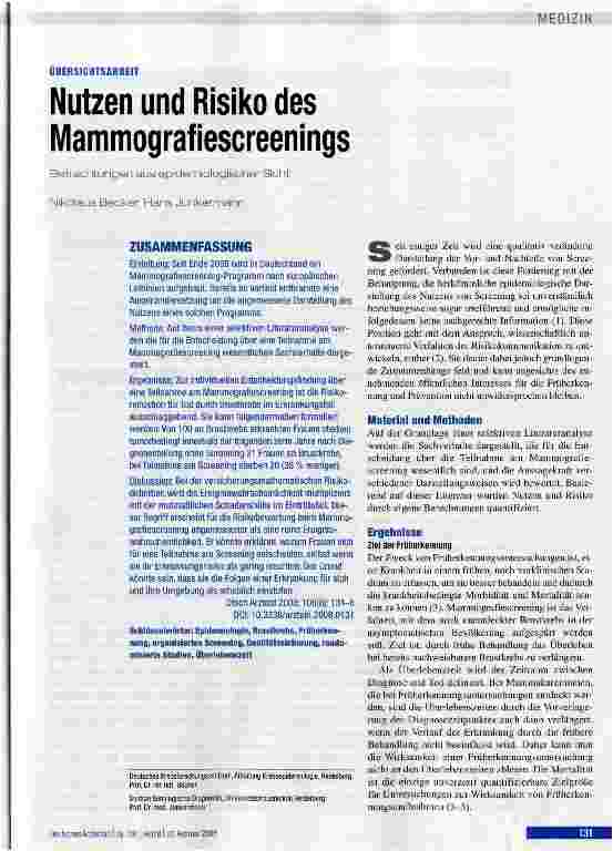 Vorschauseite 1: Nutzen und Risiko des Mammografiescreenings