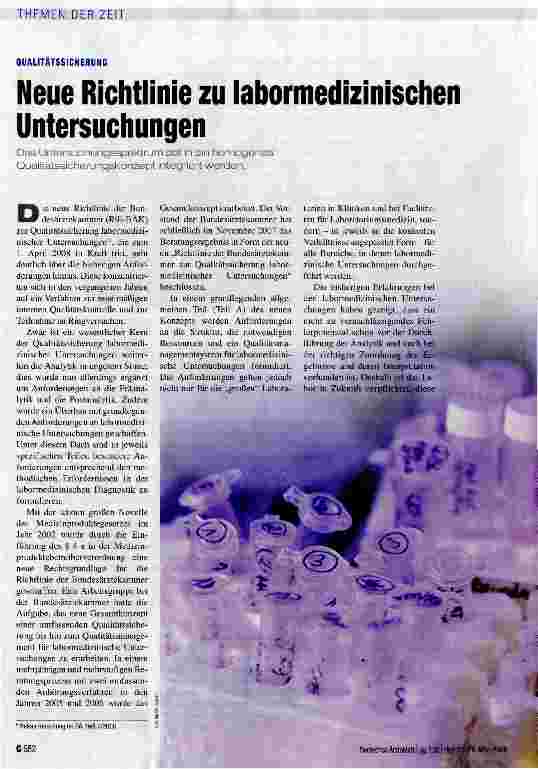 Vorschauseite 1: Neue Richtlinie zu labormedizinischen Untersuchungen