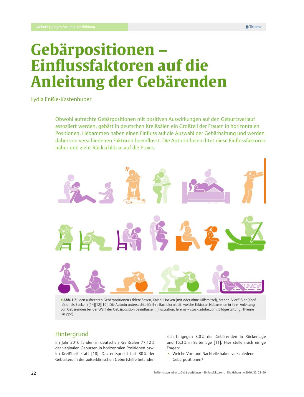 Vorschauseite 1: Gebärpositionen – Einflussfaktoren auf die Anleitung der Gebärenden