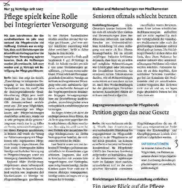 Vorschauseite 1: Pflege spielt keine Rolle bei Integrierter Versorgung
