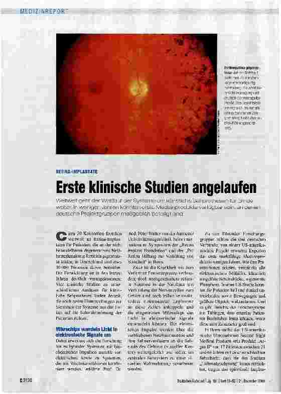 Vorschauseite 1: Erste klinische Studien angelaufen