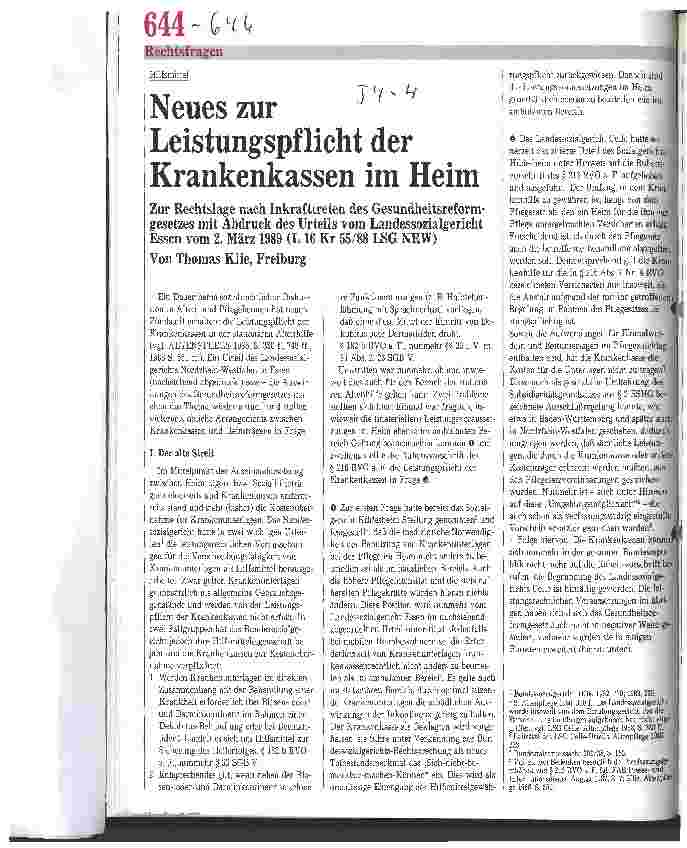 Vorschauseite 1: Neues zur Leistungspflicht der Krankenkassen im Heim Zur Rechtslage nach Inkrafttretens des Gesundheitsreformgesetzes
