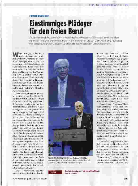 Vorschauseite 1: Einstimmiges Plädoyer für den freien Beruf