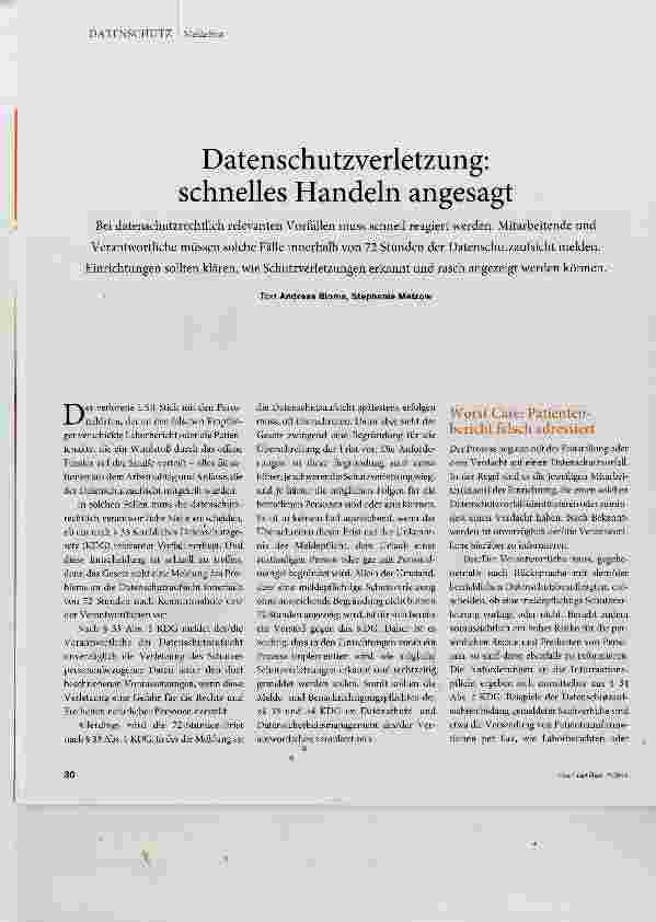 Vorschauseite 1: Datenschutzverletzung: schnelles Handeln angesagt