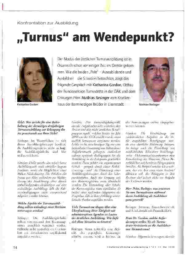 Vorschauseite 1: Konfrontation zur Ausbildung„Turnus am Wendepunkt?