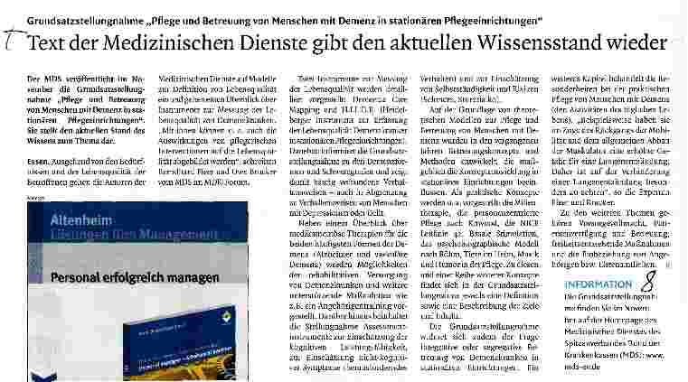Vorschauseite 1: Text der Medizinischen Dienste gibt den aktuellen Wissensstand wieder