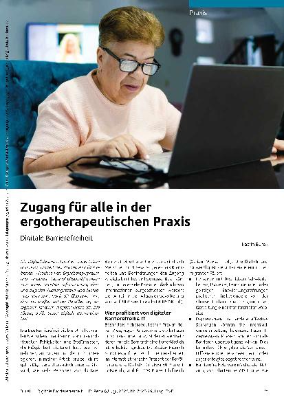 Vorschauseite 1: Zugang für alle in der ergotherapeutischen Praxis. Digitale Barrierefreiheit.