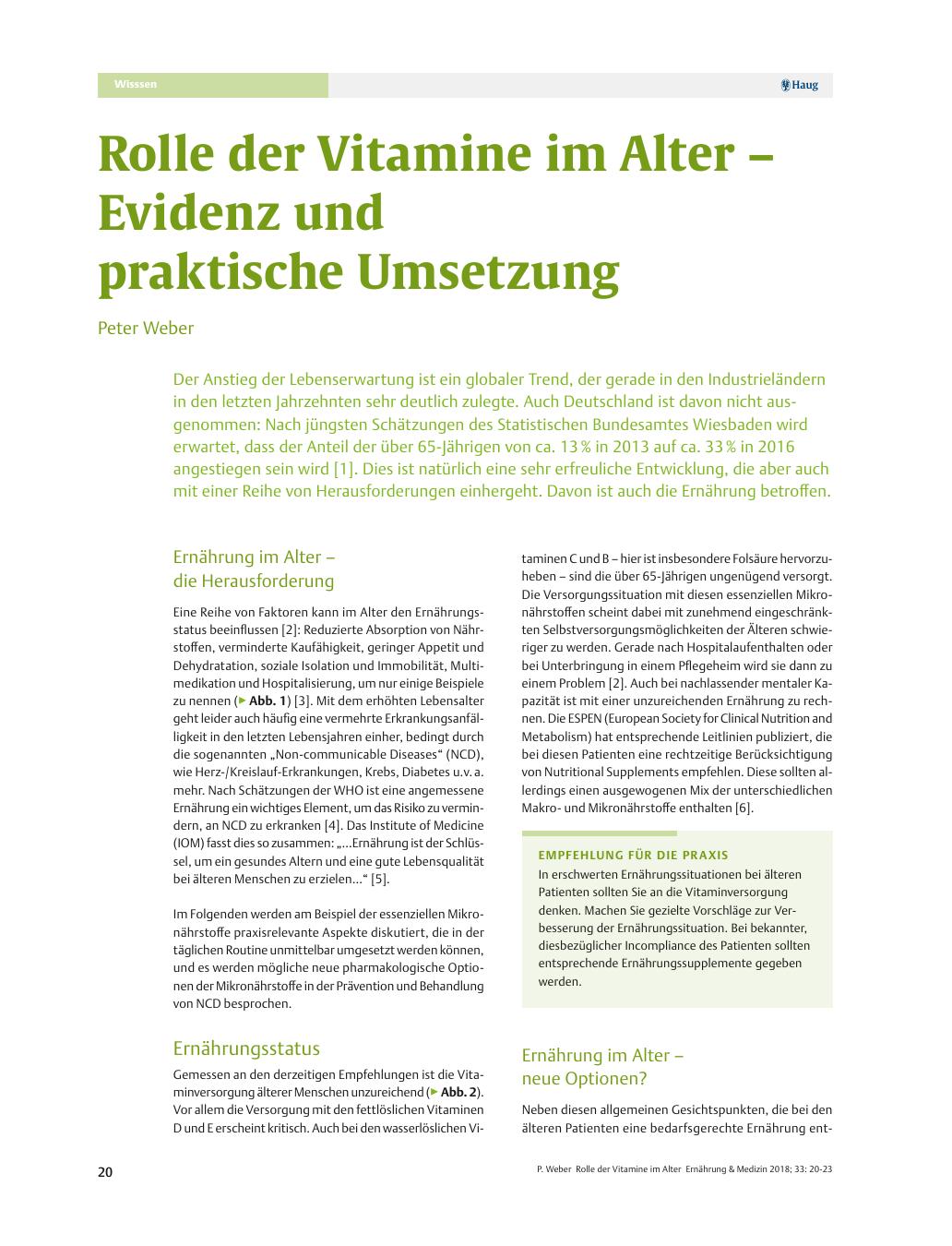 Vorschauseite 1: Rolle der Vitamine im Alter – Evidenz und praktische Umsetzung