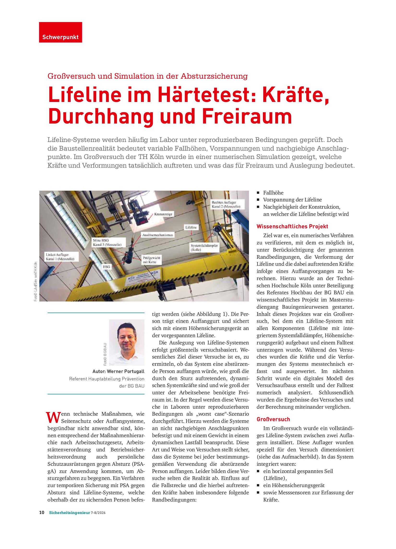 Vorschauseite 1: Lifeline im Härtetest: Kräfte, Durchhang und Freiraum