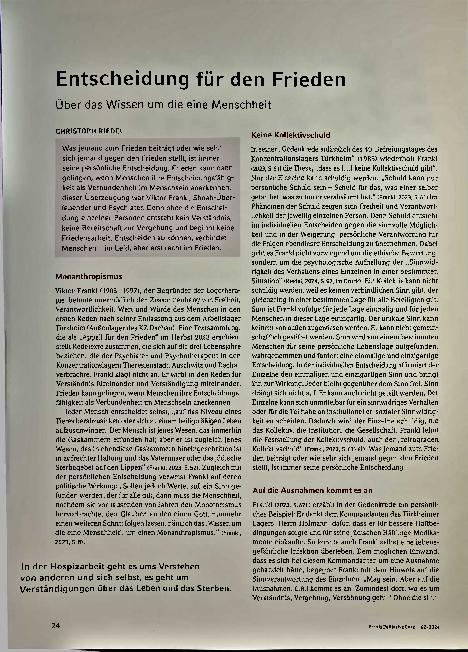 Vorschauseite 1: Entscheidung für den Frieden über das Wissen um die eine Menschheit
