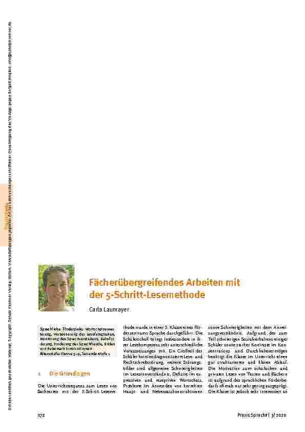 Vorschauseite 1: Fächerübergreifendes Arbeiten mit der 5-Schritt-Lesemethode