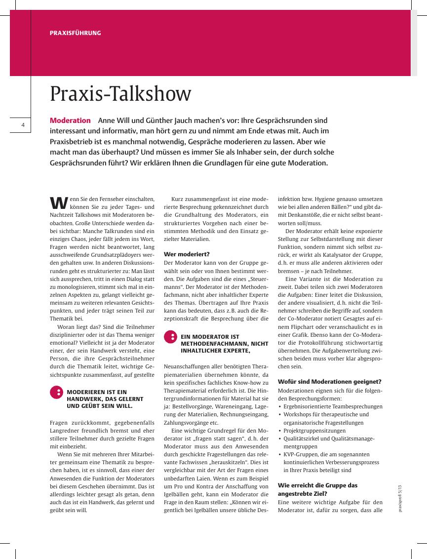 Vorschauseite 1: Moderation ? Praxis-Talkshow