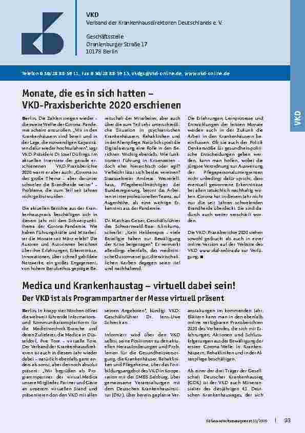 Vorschauseite 1: Monate, die es in sich hatten – VKD-Praxisberichte 2020 erschienen