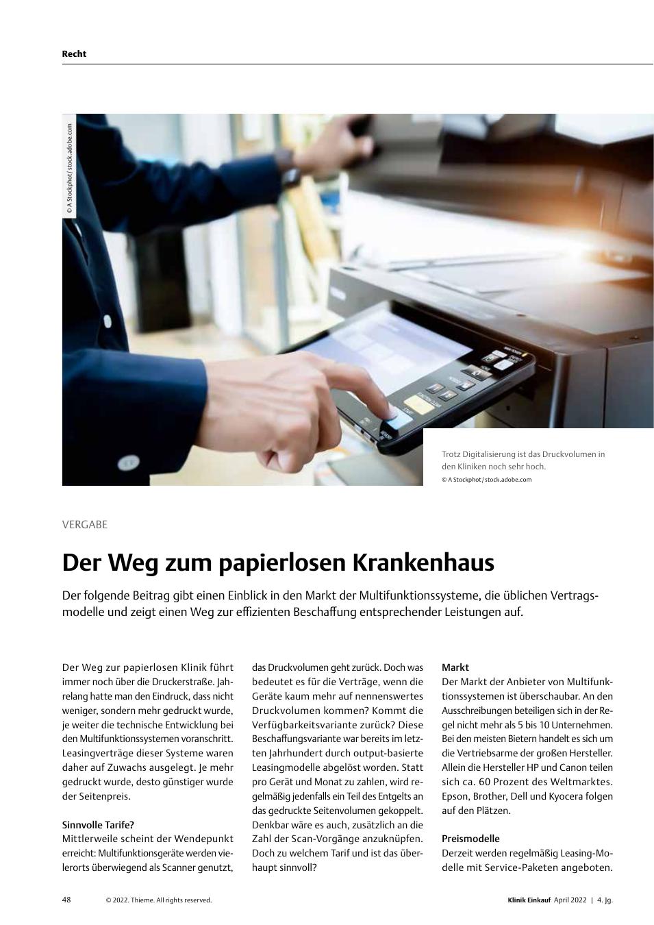 Vorschauseite 1: Vergabe: Der Weg zum papierlosen Krankenhaus