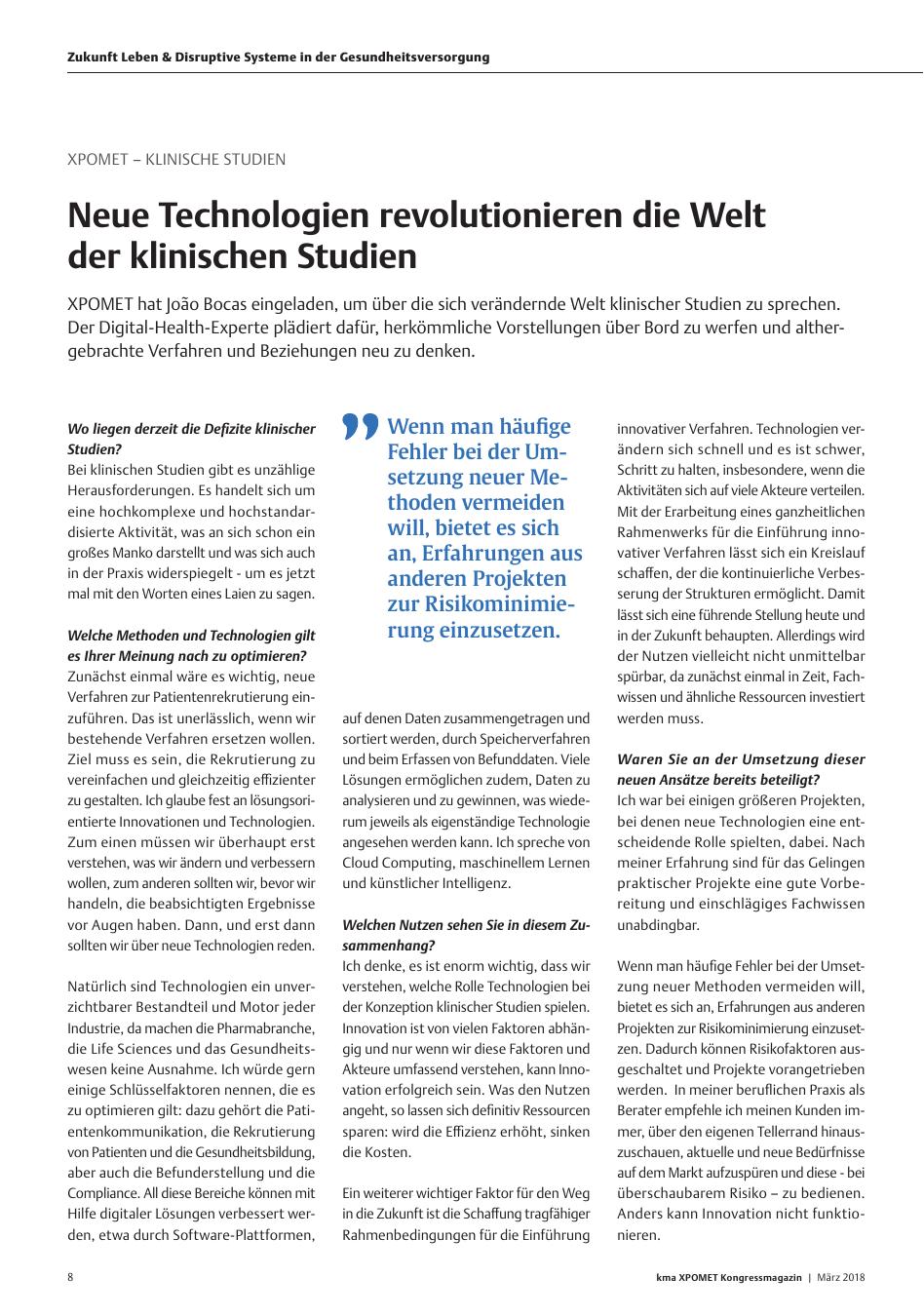 Vorschauseite 1: XPOMET – Klinische Studien: Neue Technologien revolutionieren die Welt der klinischen Studien