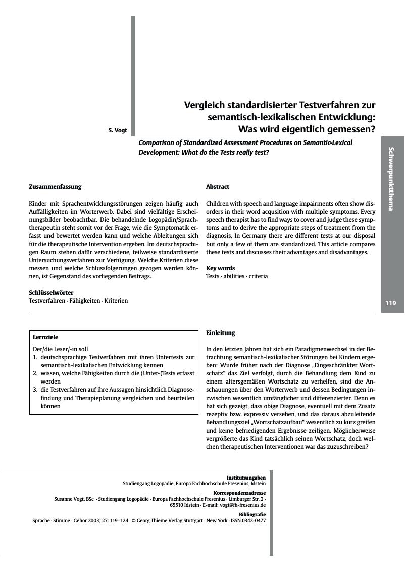 Vorschauseite 1: Vergleich standardisierter Testverfahren zur semantisch-lexikalischen Entwicklung: Was wird eigentlich gemessen?
