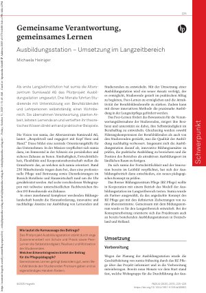 Vorschauseite 1: Gemeinsame Verantwortung, gemeinsames Lernen Ausbildungsstation – Umsetzung im Langzeitbereich