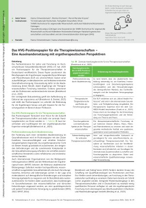 Vorschauseite 1: Das HVG-Positionspapier für die Therapiewissenschaften – Eine Auseinandersetzung mit ergotherapeutischen Perspektiven
