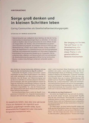 Vorschauseite 1: Sorge groß denken und in kleinen Schritten leben. Caring Communities als Gesellschaftsentwicklungsprojekt