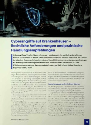 Vorschauseite 1: Cyberangriffe auf Krankenhäuser - Rechtliche Anforderungen und praktische Handlungsempfehlungen