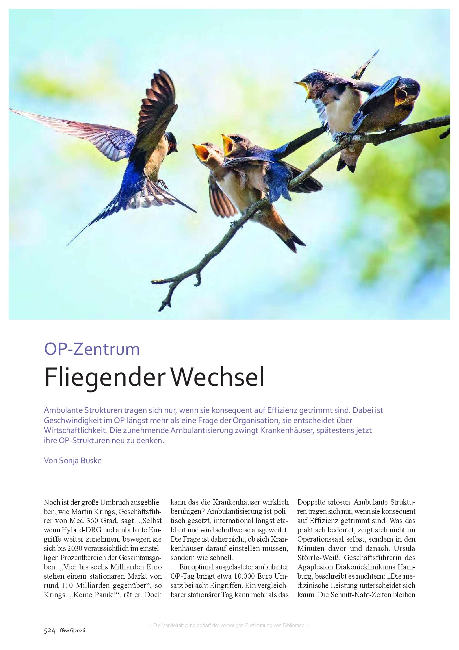 Vorschauseite 1: OP-Zentrum. Fliegender Wechsel