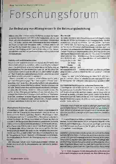 Vorschauseite 1: Forschungsforum zur Bedeutung von Altersgrenzen in der Betreuungsbeziehung