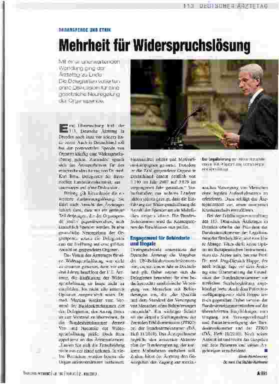 Vorschauseite 1: Mehrheit für Widerspruchslösung