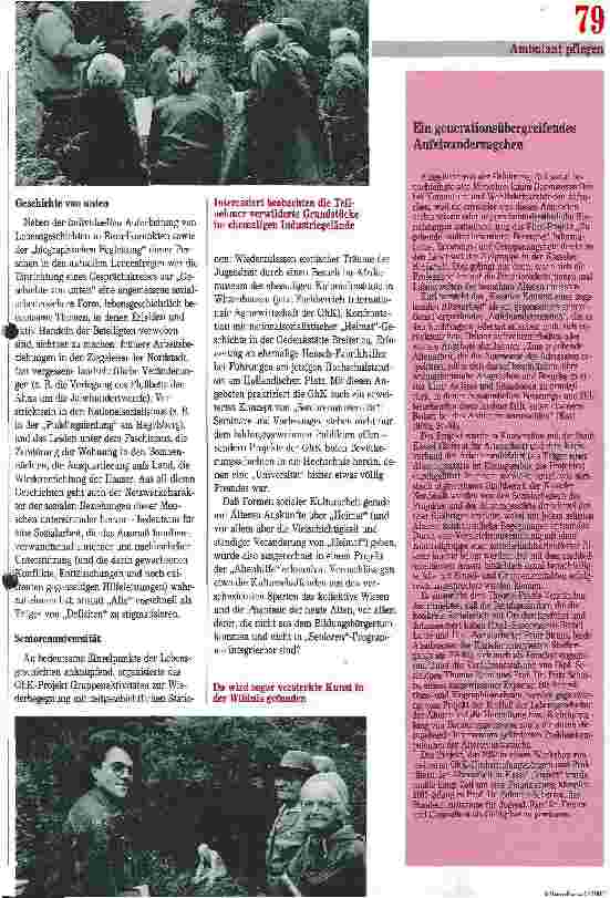 Vorschauseite 2: Das kollektive Gedächtnis eines Stadtteiles Aus Lebensgeschichten älterer Bürger wird ein Stück Kulturarbeit