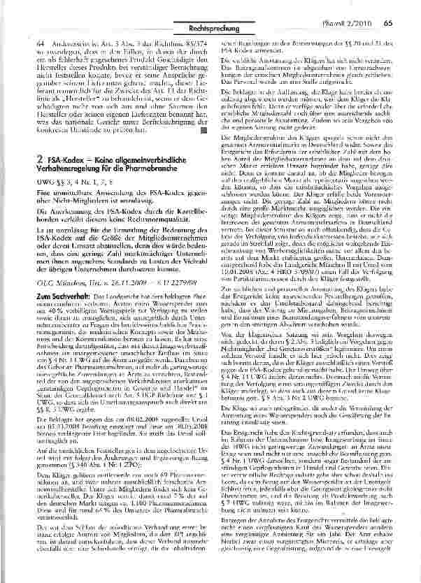 Vorschauseite 1: FSA-Kodex — Keine allgemeinverbindliche Verhaltensregelung für die Pharmabranche